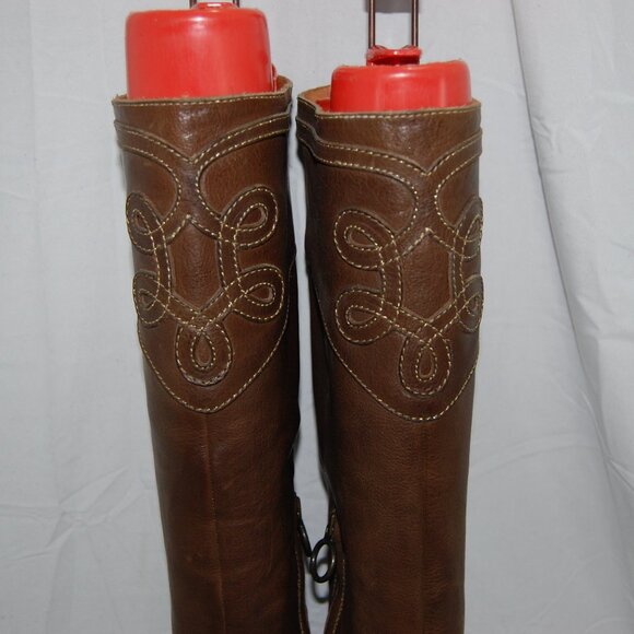 37/US7❤️ FIORENTINI+BAKER Brown Leather Over Knee High Heels Tall Biker BOOTS - Picture 2 of 14